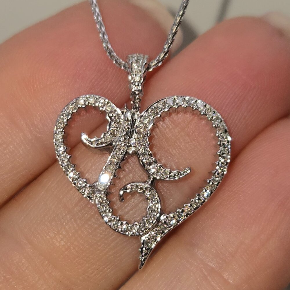14K White Gold .50 CTW Diamond Heart Necklace
